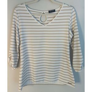Saint James Striped V Neck 1/4 Sleeve Basic Top